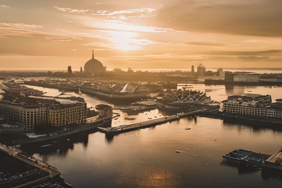 Hamburg HafenCity aus der Luft (Visualisierung)