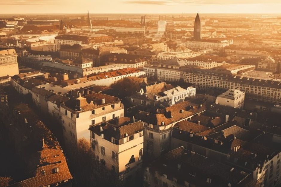 Leipzig Zentrum aus der Luft (Visualisierung)